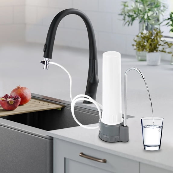 Fichiouy Countertop Water Filter 2-Stage Counter Top Water Filtration System with Washable Filter