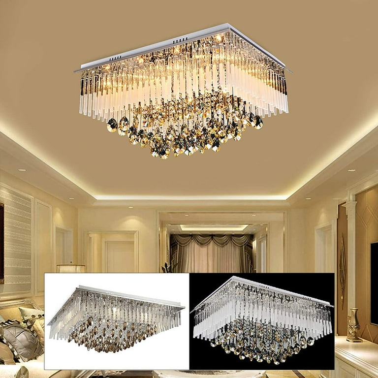 Fichiouy Crystal Chandelier LED Flush Mount Ceiling Light Raindrop