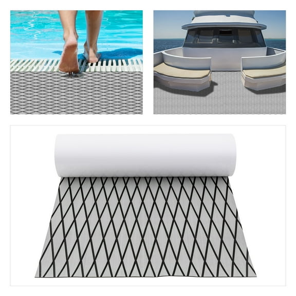 Fichiouy EVA Foam Boat Flooring Decking Sheet Faux Teak Marine Mat Self-Adhesive for Boats Pontoon Yacht RV Floor 94" x 35"