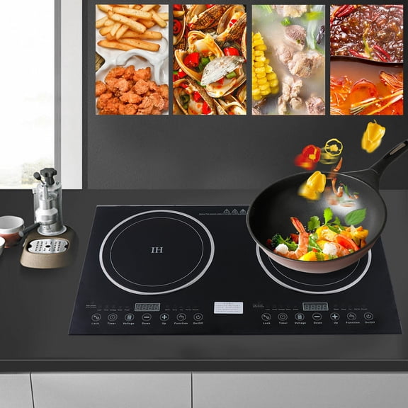 Fichiouy Electric Induction Cooker Double Burner Hot Plate 1200W + 1400W with Automatic Adjustable Temperature Control