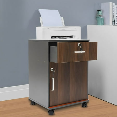 Fichiouy File Cabinet with Lock Wood Dark Brown Filing Rolling Printer Stand with Lock Under Desk Rolling File Cabinets for Home Office