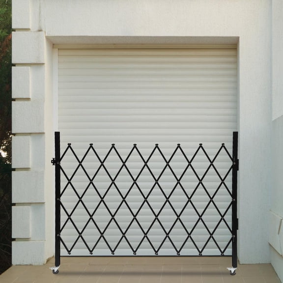 Fichiouy Folding Security Gate Retractable Gate with 360° Rolling Wheels Wall Mount Scissor Gate with Padlock for Garage Storefronts Parking Lots