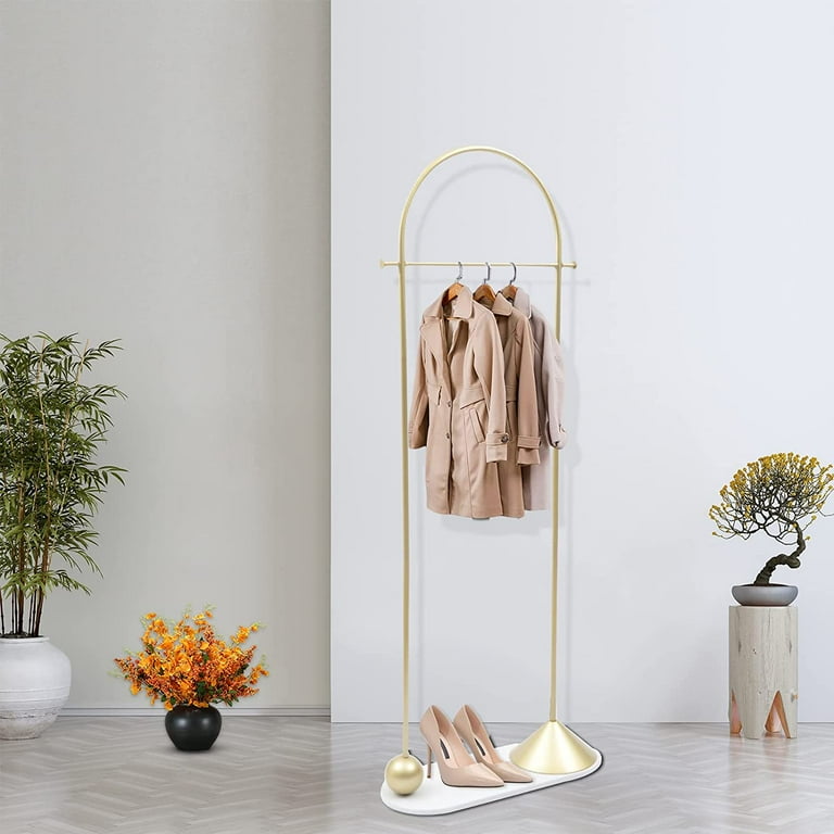 gold dress rack YIYIBYUS Gold Metal Clothes Rack with Wheels 39.4 in. W x 52.7 in. H Modern Floor-Standing Clothes Display Rack