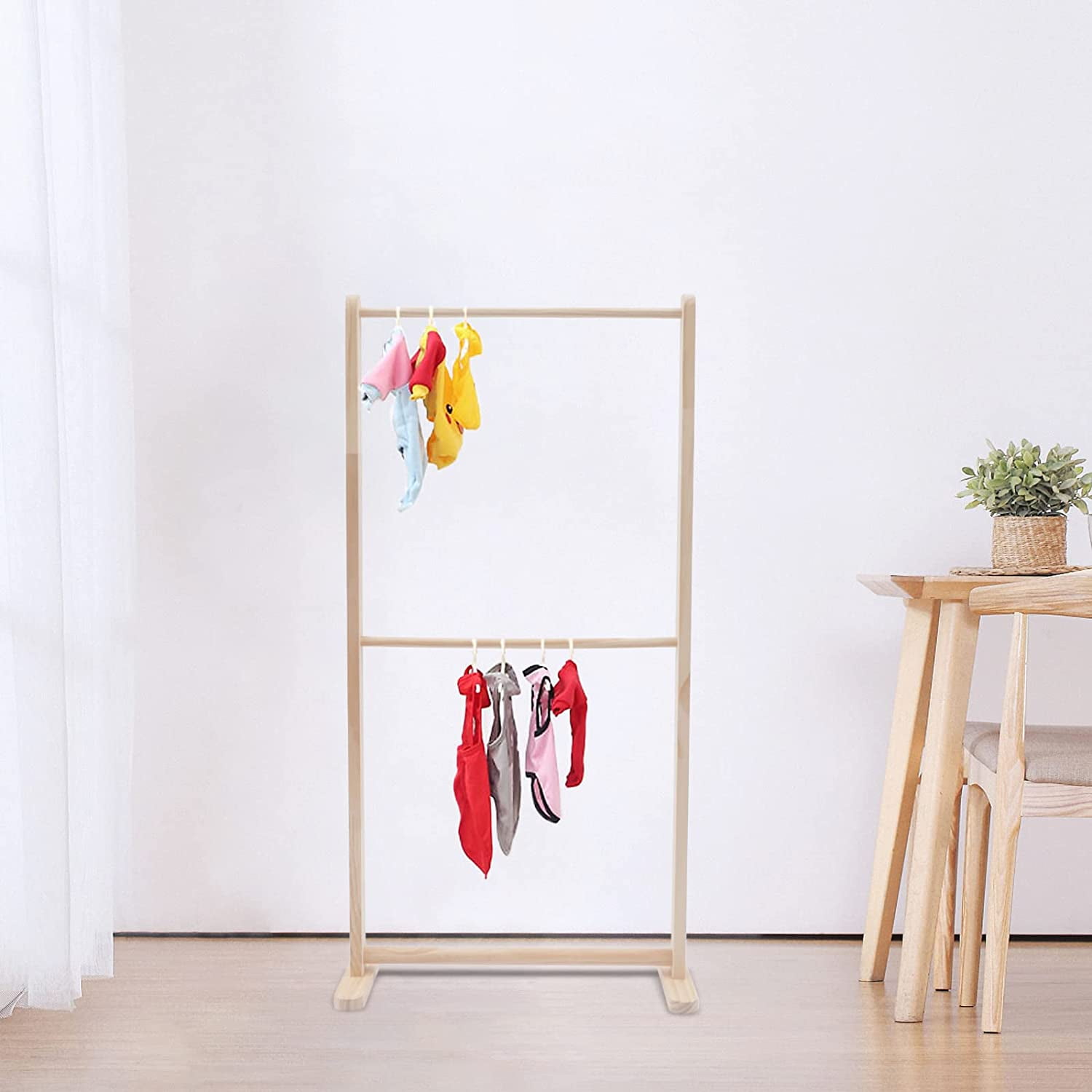 Fichiouy Garment Rack Wood Clothes Hanger Display Stand Cloth - Main Image