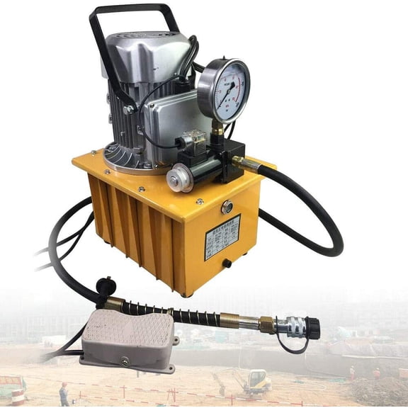 Fichiouy High Pressure Electric Driven Hydraulic Pump Single Acting Pedal Solenoid Valve Control 10000PSI 750W