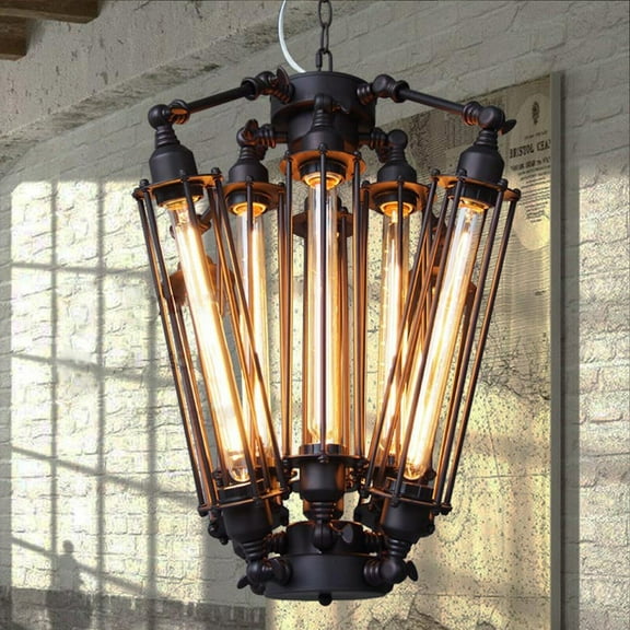 Fichiouy Industrial Chandelier Rustic Pendant Light Loft Ceiling Lamp Dining Room Light 110V