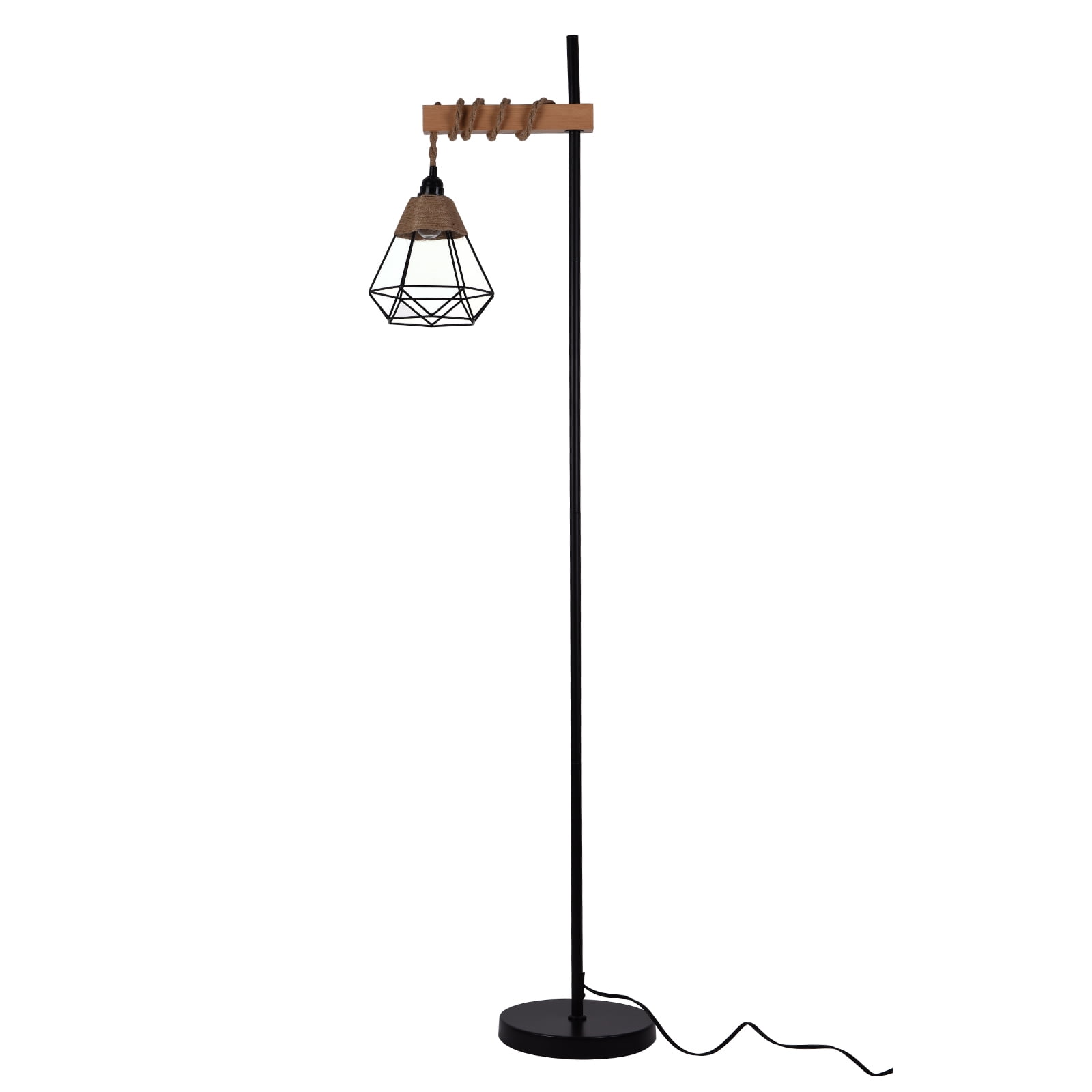 Fichiouy Industrial Floor Lamp with Rattan Lampshade Farmhouse Standing Lamp for Living Room Bedroom Office Dining Room