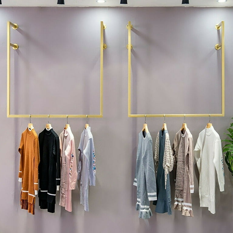 Fichiouy Industrial Pipe Clothes Rack Wall Mounted Garment Rack Clothing Organizer Hanger Gold Walmart