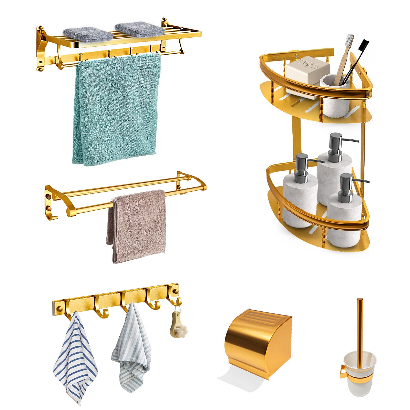 Fichiouy Luxury Bath Set Wall Mounted Bathroom Organizer Accessories ...