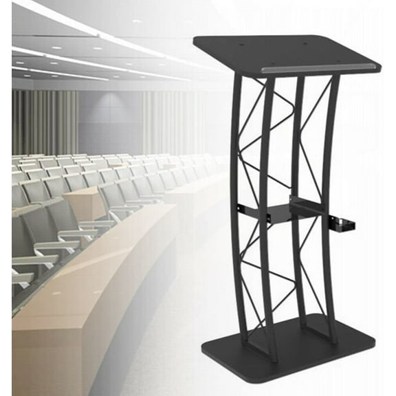 Fichiouy Metal Black Curved Podium Conference Presentation Pulpit School Office Church