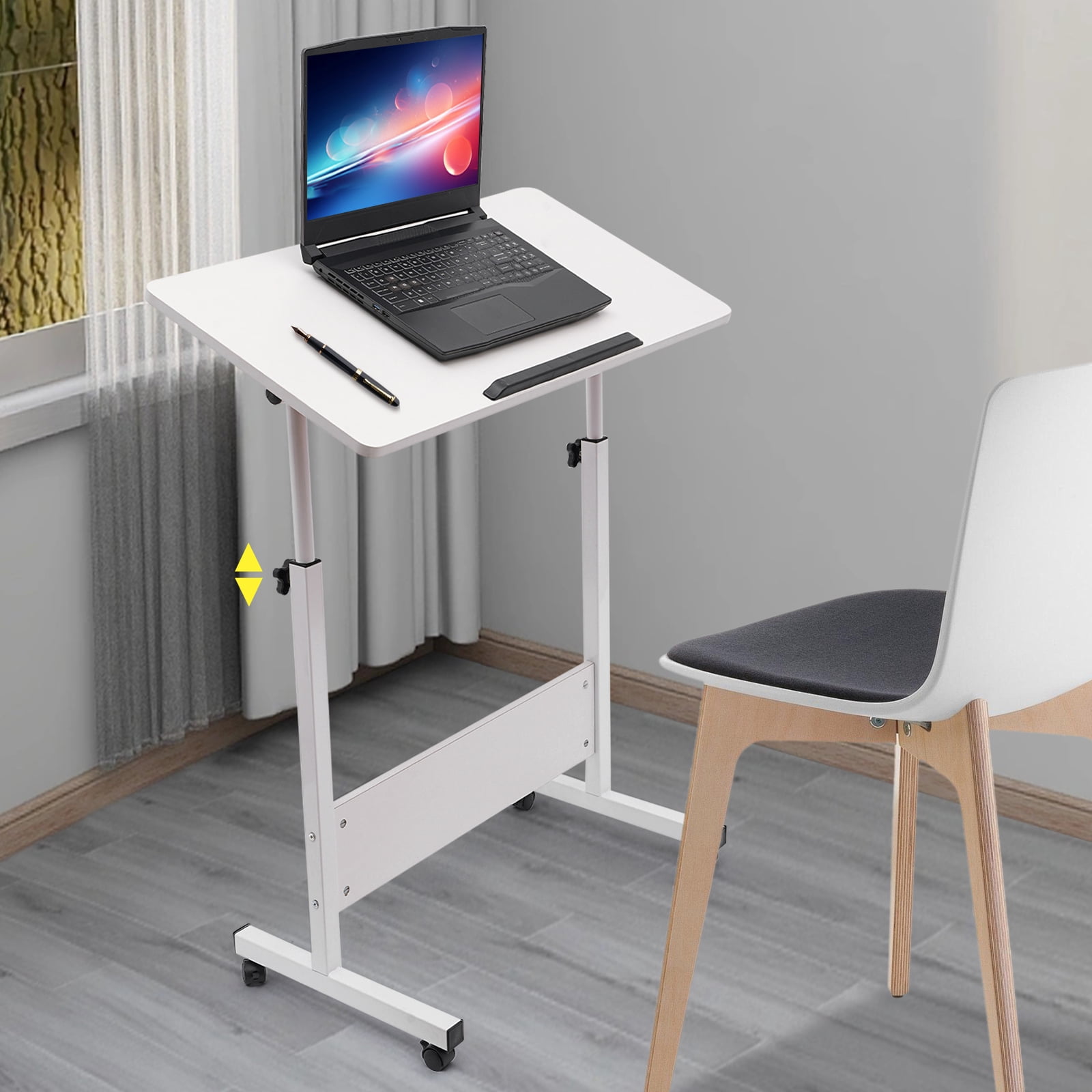 Fichiouy Mobile Standing Desk Adjustable Height Standing Desk Converter with Wheels Rolling Desk Laptop Cart for Home Office Workstation Rolling Desk Laptop Cart for Standing or Sitting