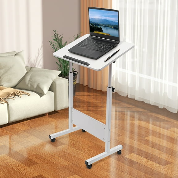 Fichiouy Mobile Standing Desk Adjustable Standing Desk Converter with Wheels Rolling Desk Laptop Cart for Home Office