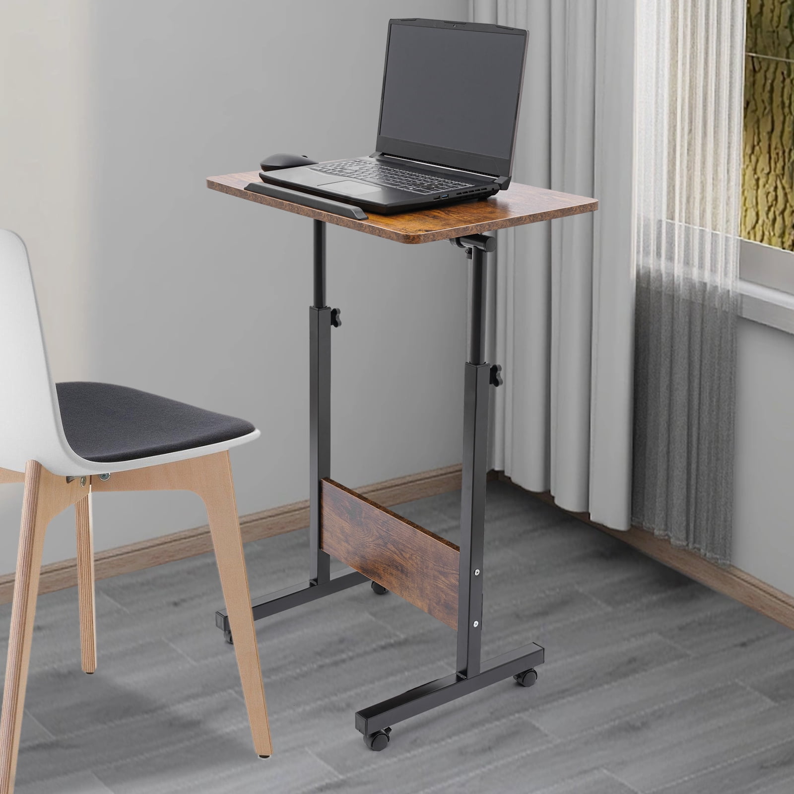 Fichiouy Mobile Standing Desk Adjustable Standing Desk Converter with Wheels Rolling Desk Laptop Cart for Home Office