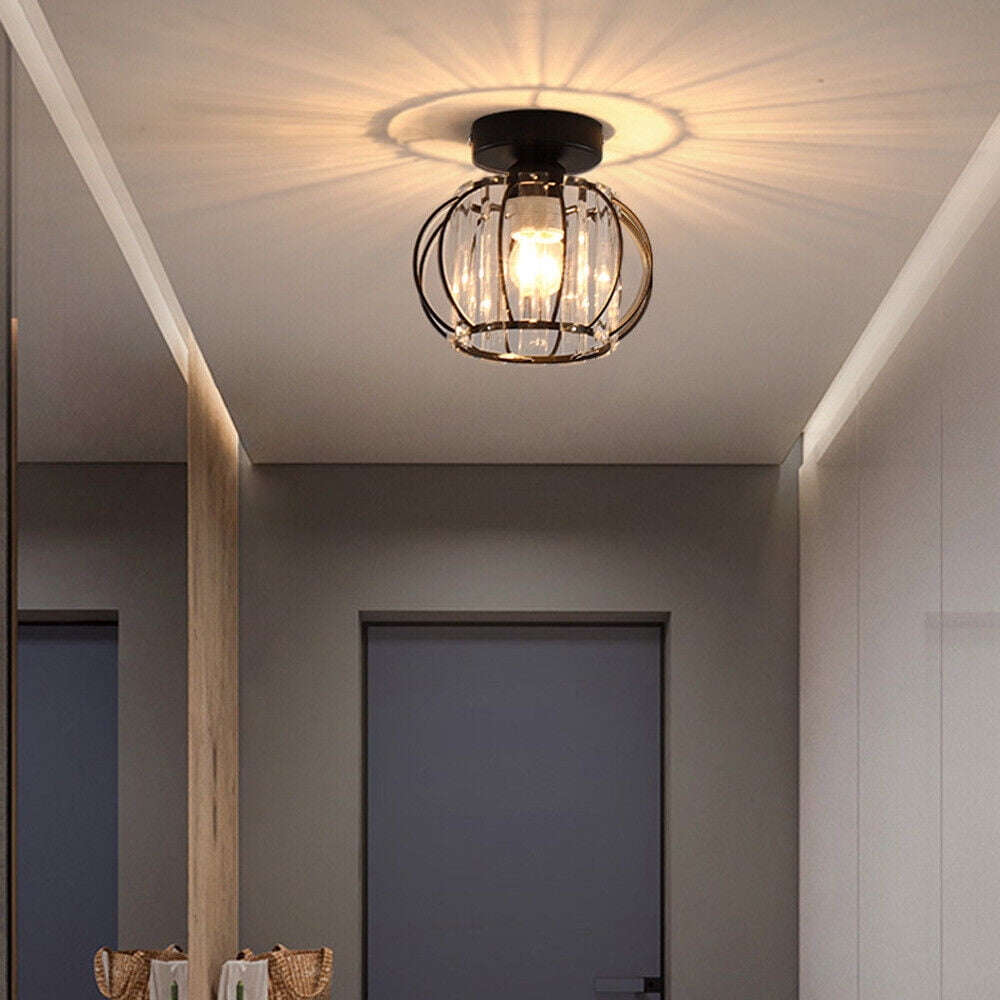 Fichiouy Modern Crystal Chandelier Industrial Semi Flush Mount Ceiling Light Fixture Home