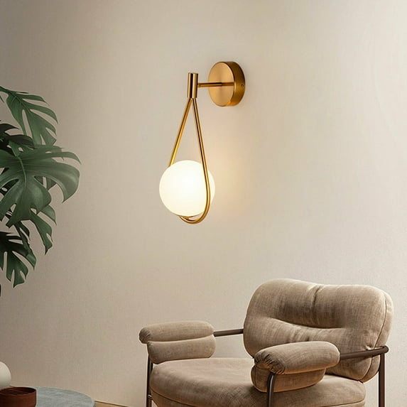 Fichiouy Modern Globe Glass Wall Sconce Lamp Bedroom Bedside Hanging Wall Light Fixture