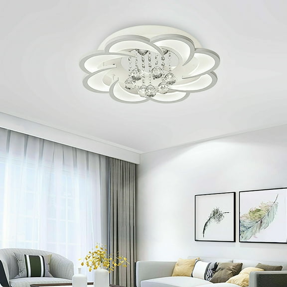 Fichiouy Modern K9 Crystal Ceiling Light Flower Shape LED Pendant Lamp Fixture for Bedroom 52cm