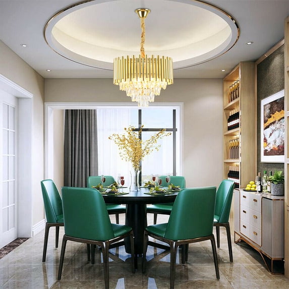 Fichiouy Modern K9 Crystal LED Ceiling Light 4 Layer Pendant Lamp Chandelier Fixture Gold