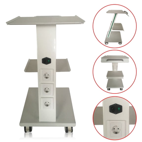 Fichiouy Multi-Function Trolley Cart 3 Tier Rolling Lab Mobile Cart Built-in Socket for Clinic Spa