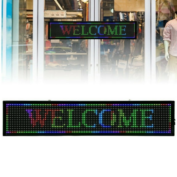 Fichiouy Outdoor LED Sign Programmable Scrolling Advertising Message Display Board 7-Color 40"X8"