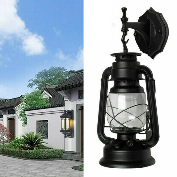 Fichiouy Outdoor Yard Wall Lighting Exterior Lamp Antique Rustic Sconce Lamp with Bulb Black E27