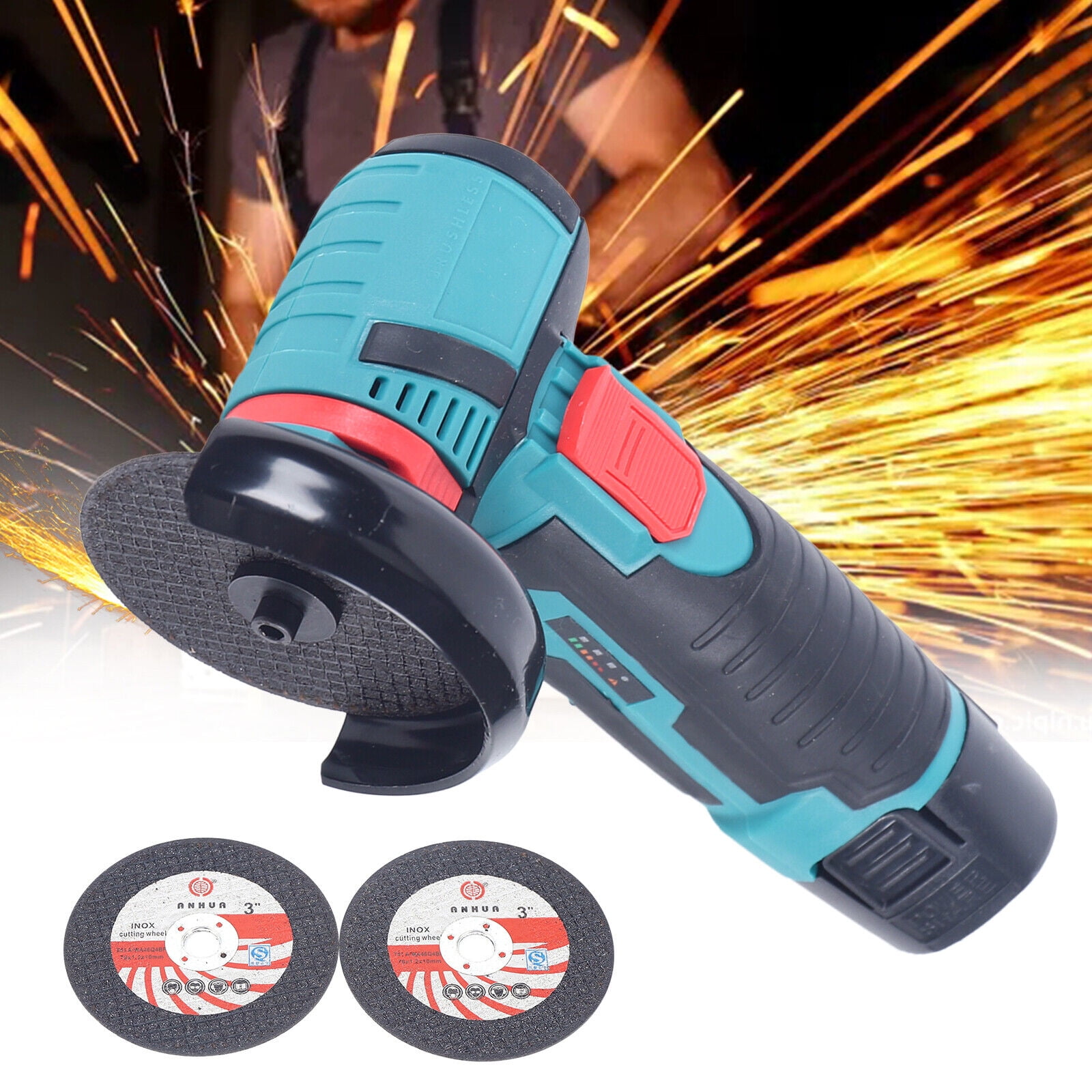 Fichiouy Portable Angle Grinder Cordless Brushless Cut Off Polishing Grinding Machine 12V