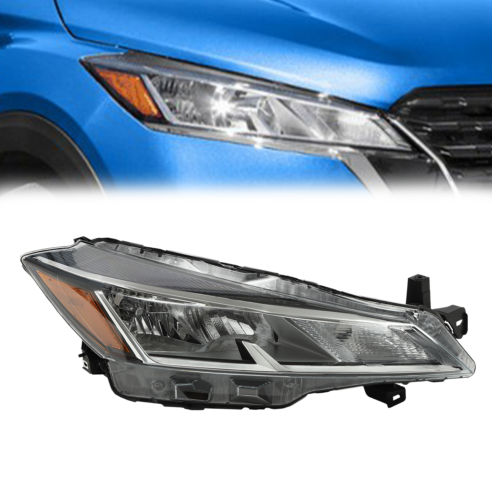 Yibei-tech Passenger Right Halogen Headlight Assembly For 2020-2021 Nissan Versa S SV – Black Housing, Clear Lens