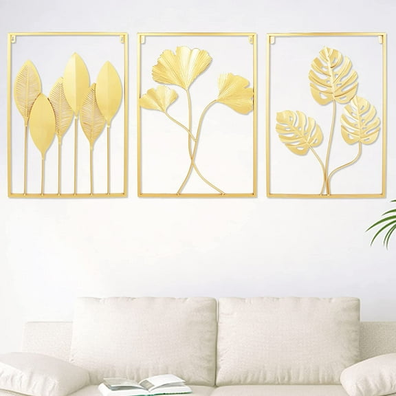 Fichiouy Square Gold Leaves Wall Art Decor Smooth Edges Living Room Cafe Decor Home