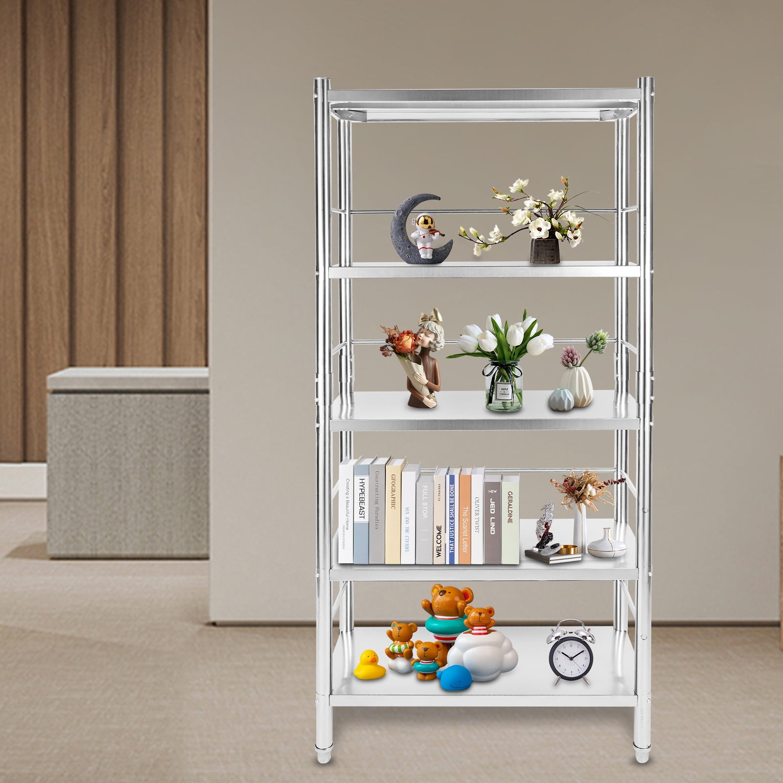 Fichiouy Stainless Steel Shelves Kitchen Storage Shelves Garage Shelving Units Walmart com