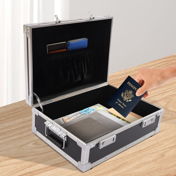 Fichiouy Storage Lock Box Aluminum Alloy Portable Safe Box Large Storage Box with Bilateral Lock Pocket Compartments 18.1 * 12.9 * 4.9in