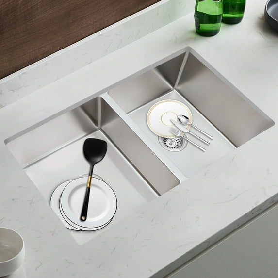 Fichiouy Undermount Double Bowl Kitchen Sink Stainless Steel Kitchen Sinks with Strainers & Accessories for Kitchen Bar 32" x 18" x 9"