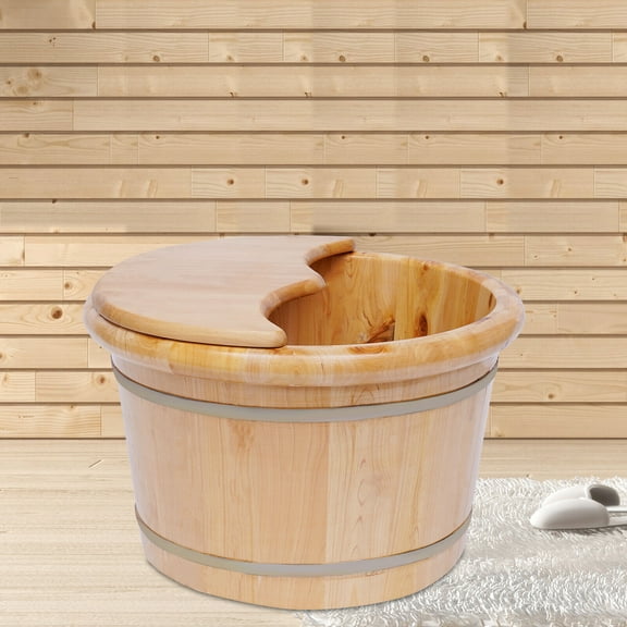 Fichiouy Wood Foot Bath Basin Massage Barrel Feet Relax Spa Bucket Kit with Bucket Lid and Massage Ball