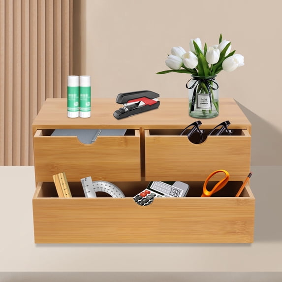 Fichiouy Wooden Bamboo Desk Top Organizer 3 Drawers Shelf Desktop ...