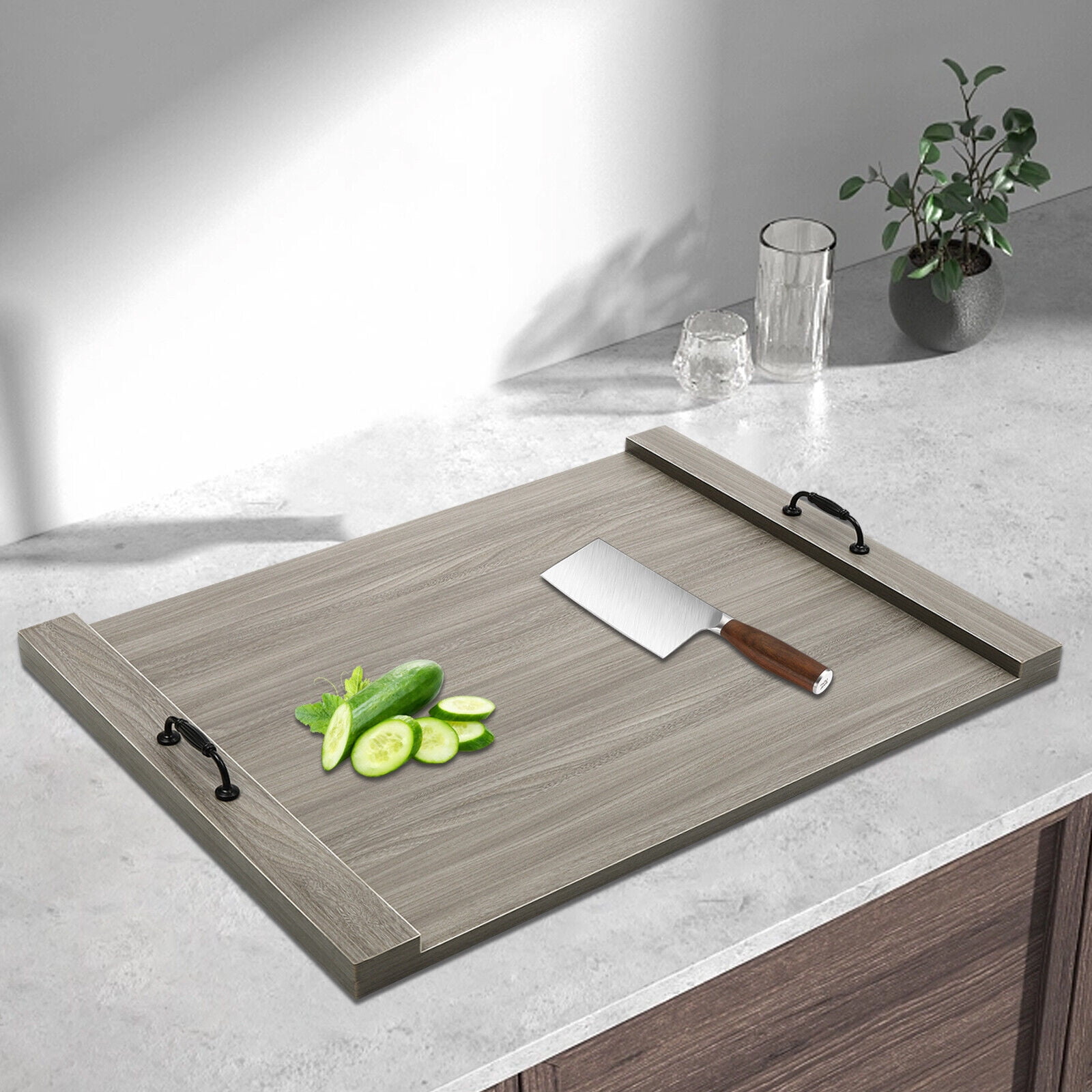 Fichiouy Wooden Stove Top Cover Board with Handles for Electric Stove and Gas Stove