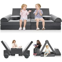 Ficisog 10PCS Play Sofa Set for Kids, Modular Sofa Fold Out Couch Playhouse Play Set for Toddlers, 47.2" x 23.6" x 19.6", Grey