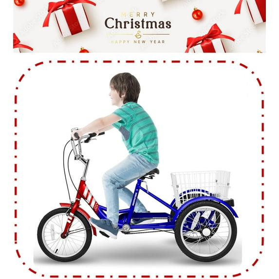 Ficisog 16" Tricycle for Beginner Riders,1-Speed Trike, 3 Wheels Bike with Shopping Basket, Unisex
