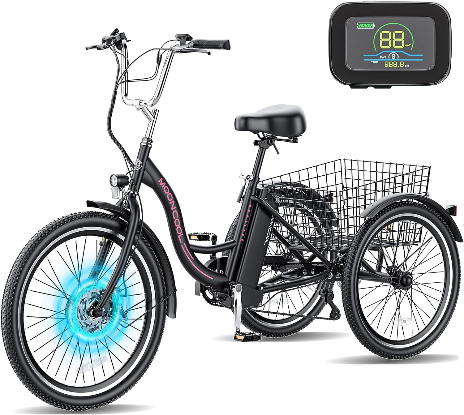 Ficisog 24" Adult Electric Tricycle, 350W 7-Speed & 4 Adjustable Riding Modes Electric Tricycle with Removable Lithium Battery, 36V 14.5AH