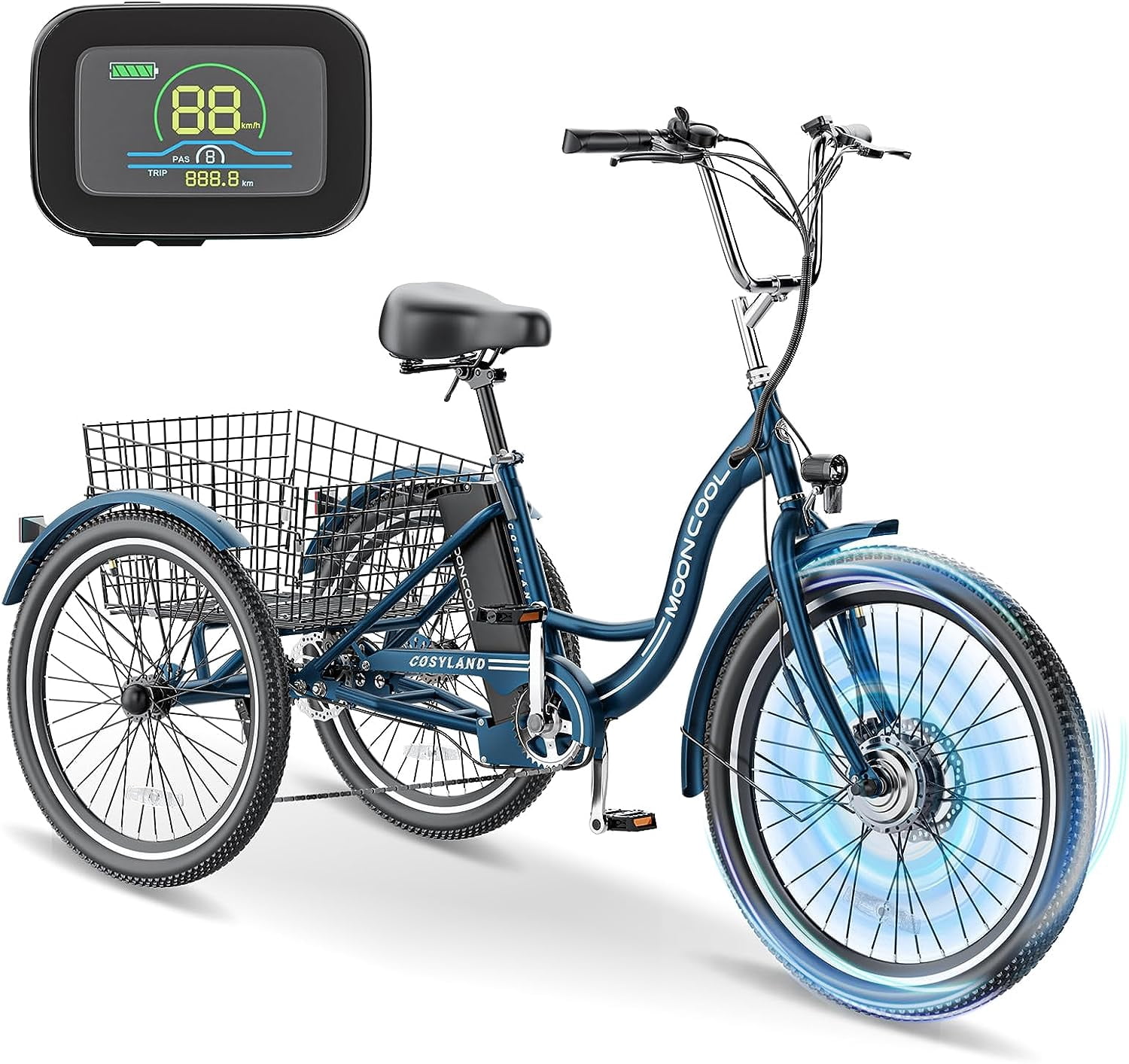 Ficisog 24" Adult Electric Tricycles, 350W 7-Speed & 4 Adjustable Riding Modes Electric Tricycle with Removable Lithium Battery, 36V 14.5AH