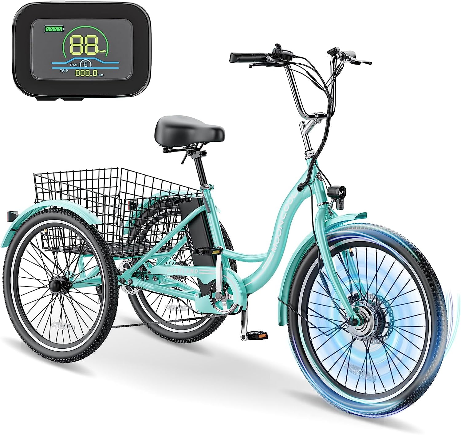 Ficisog 26" Adult Electric Tricycles, 350W 7Speed & 4 Adjustable