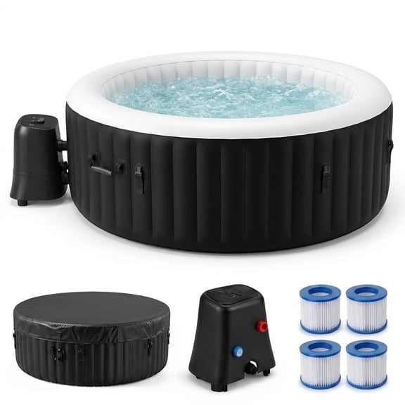 Inflatable Hot Tub for 4 Person, Outdoor 71" Wide Round Blow Up Hot Tubs with 110 Soothing Jets and Accessory Kits (Filters, Heater and Cover)