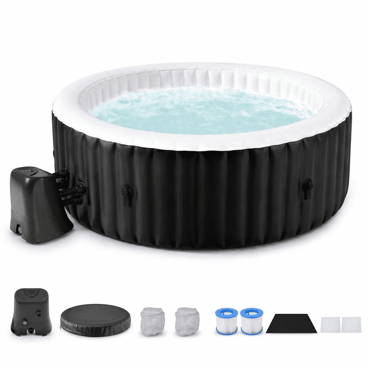 Ficisog Air Jet Inflatable Hot Tub for 2-4 Person, Portable Outdoor Blow Up Tub with Heater Pump and Insulated Cover, Round Family SPA Hot Tub, 211 Gallons, 110 Soothing Jets, 71" L X 71" W X 25" H