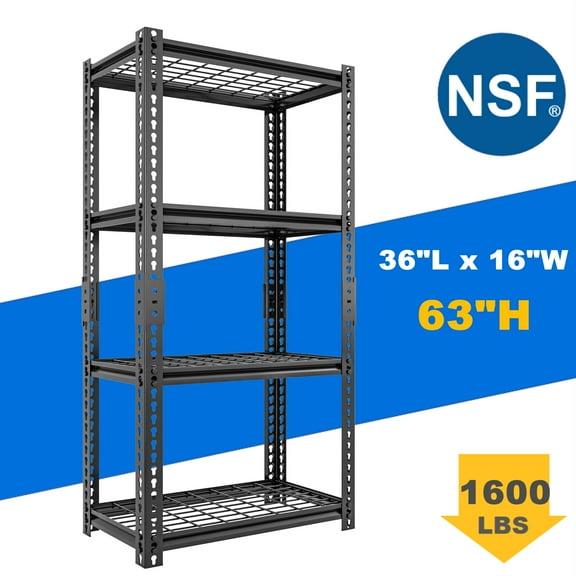 Ficisog Black 4 Shelves Adjustable Storage Steel Wire Shelves