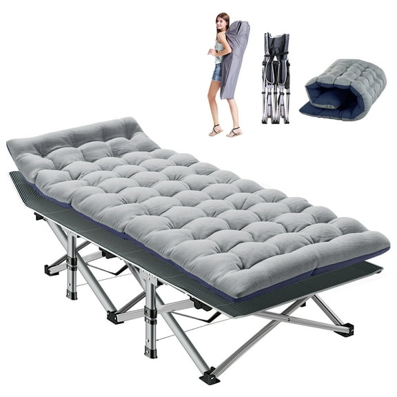 Ficisog Camping Cot for Adults, Folding Cot Bed with Mattress& Carry Bag, Supports 900 lbs