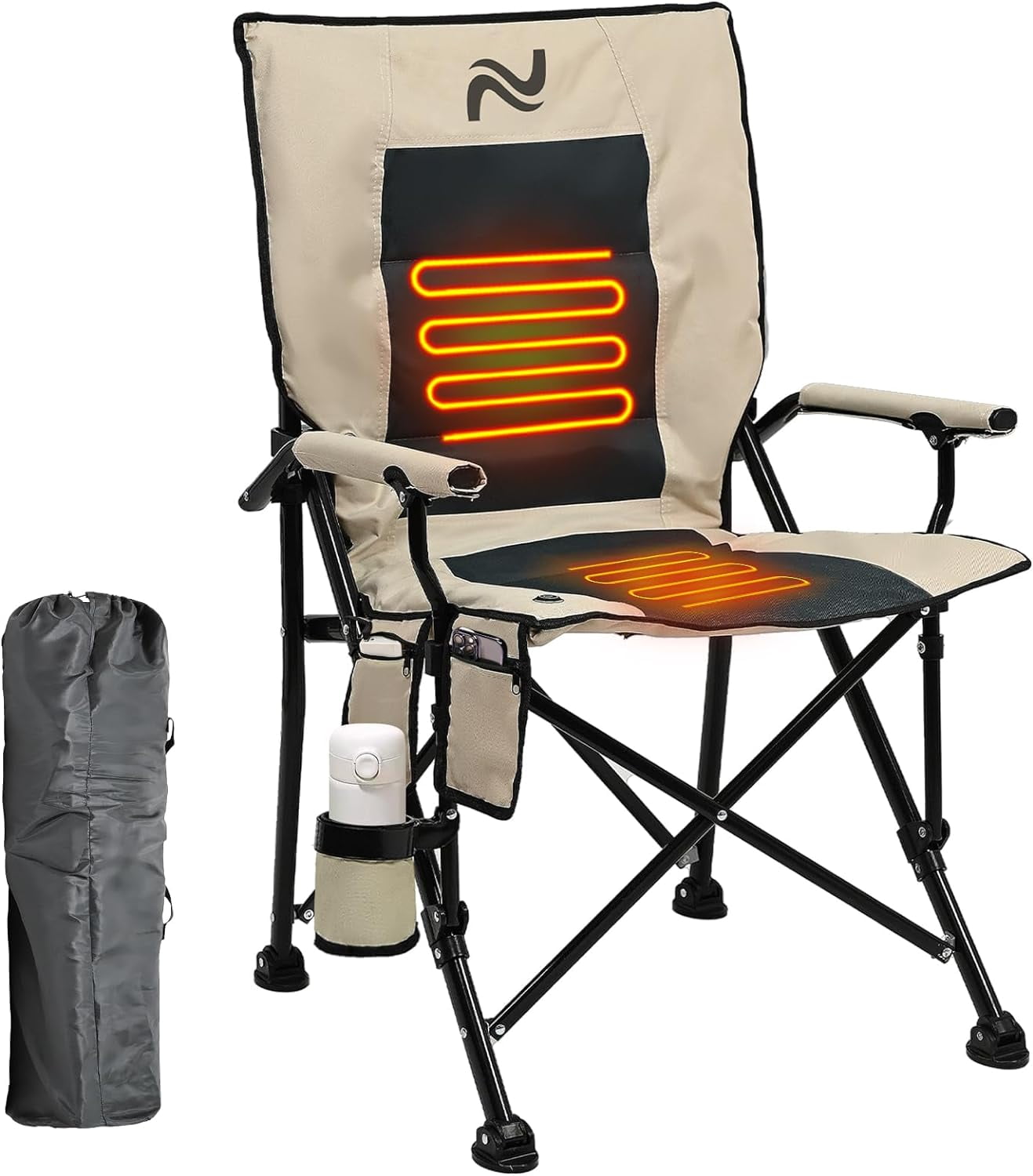 Ficisog Heated Camping Chair, Heats Back and Seat, Portable Heated