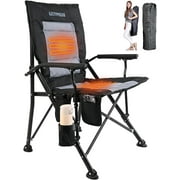 Ficisog Heated Camping Chair, Heats Back and Seat, Portable Heated Folding Chair with Cup Holder