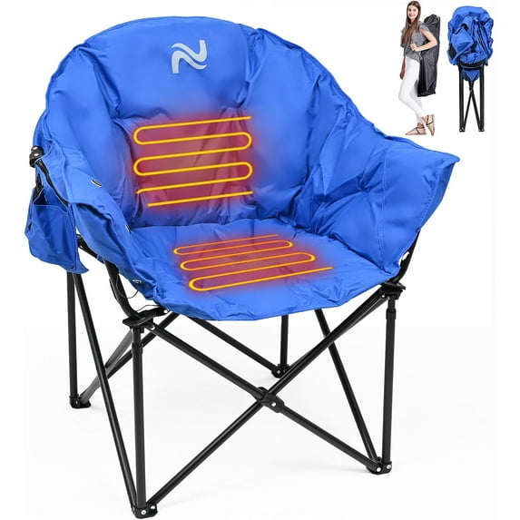 Ficisog Heated Camping Chair, Patio Lounge Chairs with 3 Heat Levels, Portable Folding Heated Chair