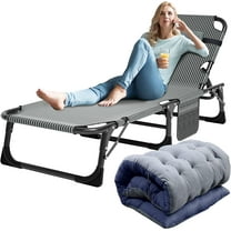 Ficisog Portable Folding Camping Cot Bed, Adjustable 4-Position Adults Reclining Folding Chaise with Pillow, Outdoor Folding Lounge Chair Sleeping Cot