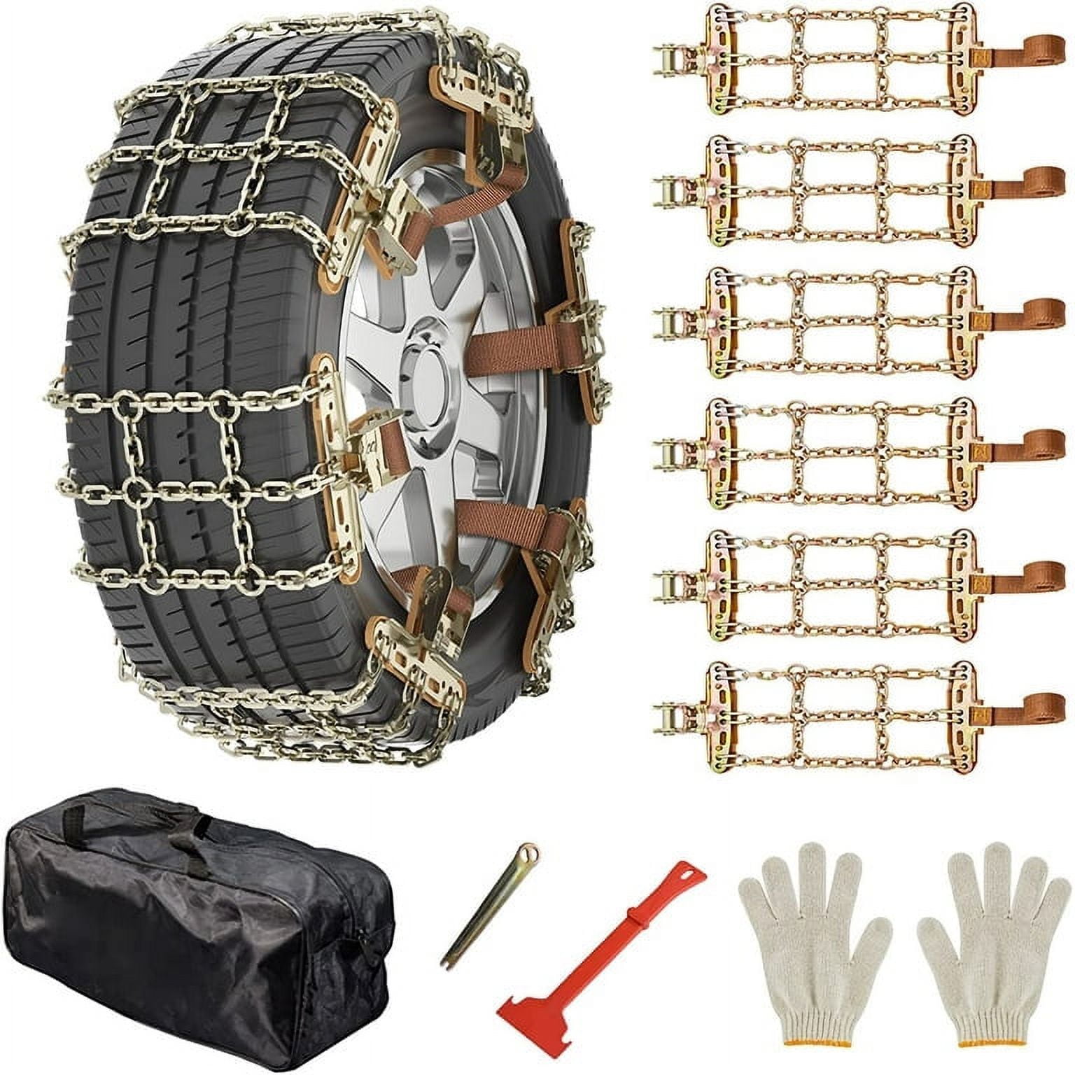 Ficisog Snow Chains 6 Pack, Adjustable Tire Chains for Car/SUV/Pickup