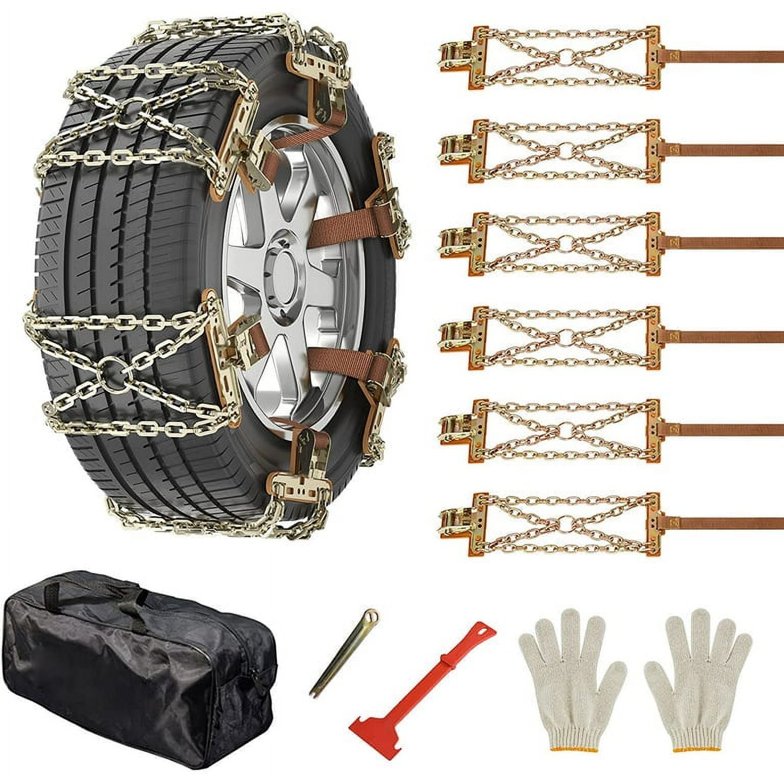 Ficisog Snow Chains 6 Pack, Adjustable Tire Chains for Car/SUV/Pickup