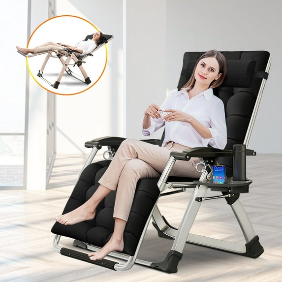 Ficisog Zero Gravity Chair, Reclining Lounge Chair with Removable Cushion & Tray for Indoor and Outdoor,Black