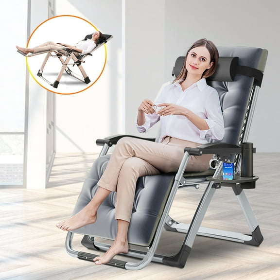 Ficisog Zero Gravity Chair, Reclining Lounge Chair with Removable Cushion & Tray for Indoor and Outdoor,Gray